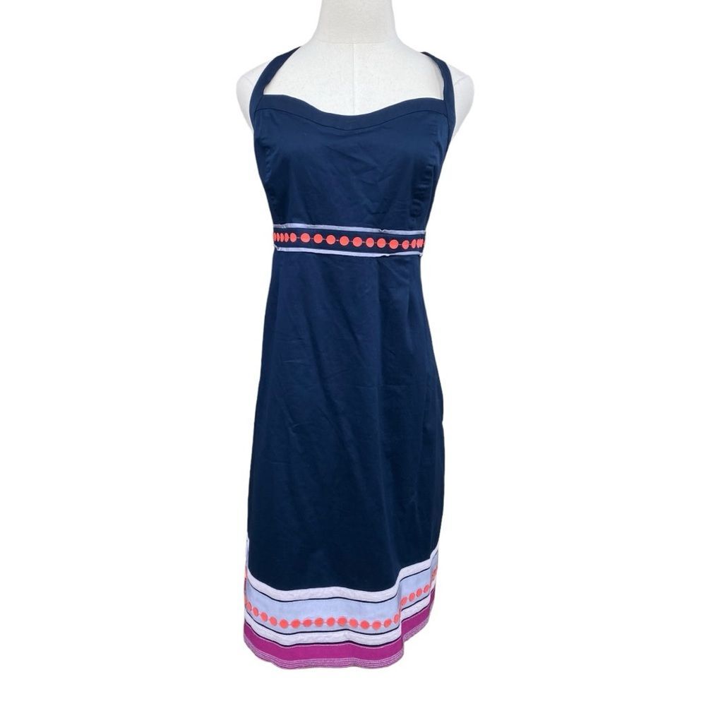 Boden Navy Blue Pinafore Apron Dress with Ribbon Trim Size 14 US